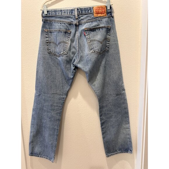 Vintage Levis 501 Blue Solid High Rise Straight Leg Jeans Size Waist 32 - Picture 2 of 10